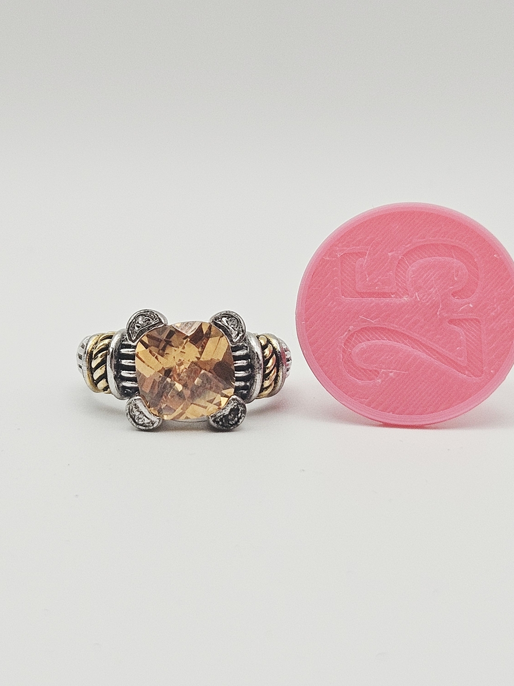 Citrine-Style Cushion Cut Two-Tone Ring - Gold & Silver - Picture 3 of 4